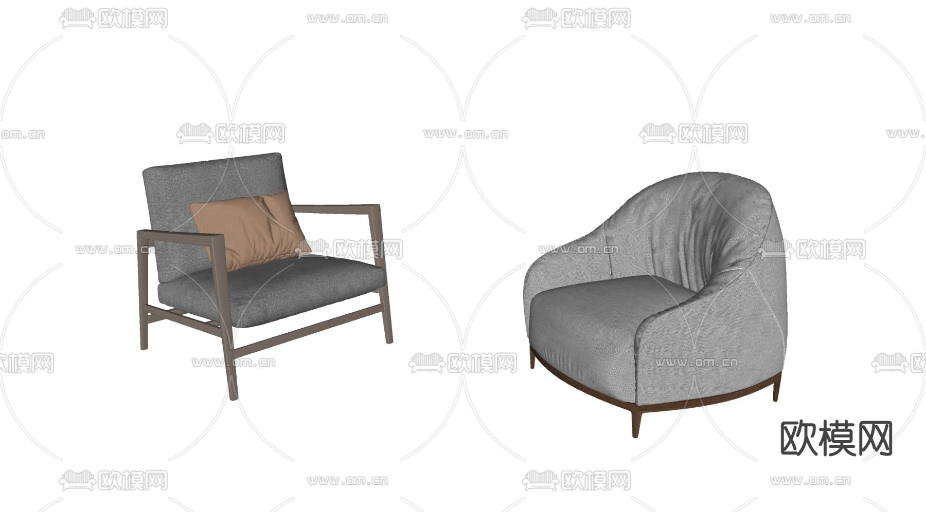 现代布艺休闲椅su模型下载（渲染图2）