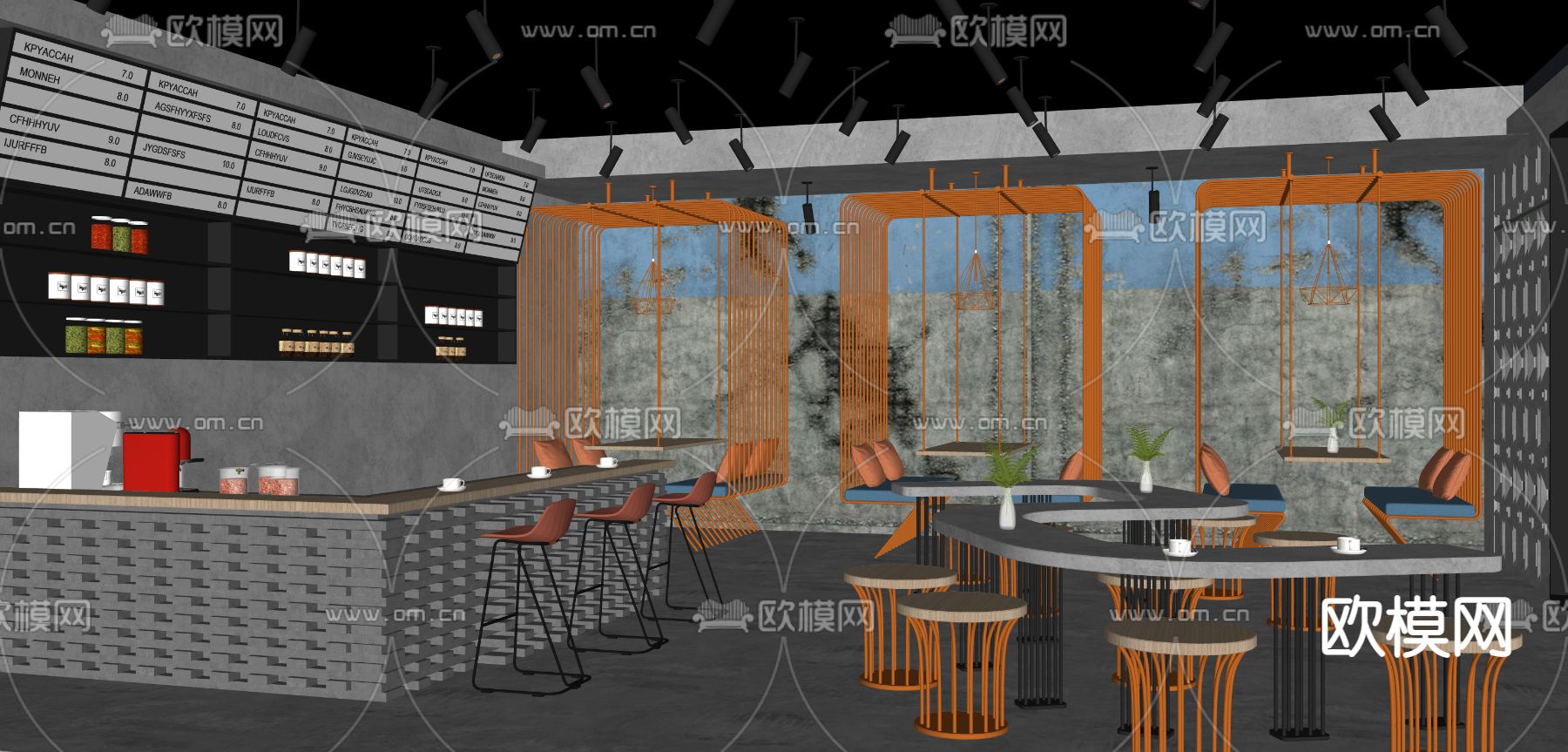 工业风咖啡厅su模型下载（渲染图2）