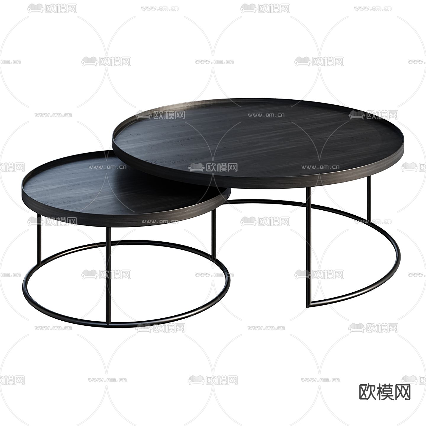 现代圆形实木子母茶几3d模型下载（渲染图2）