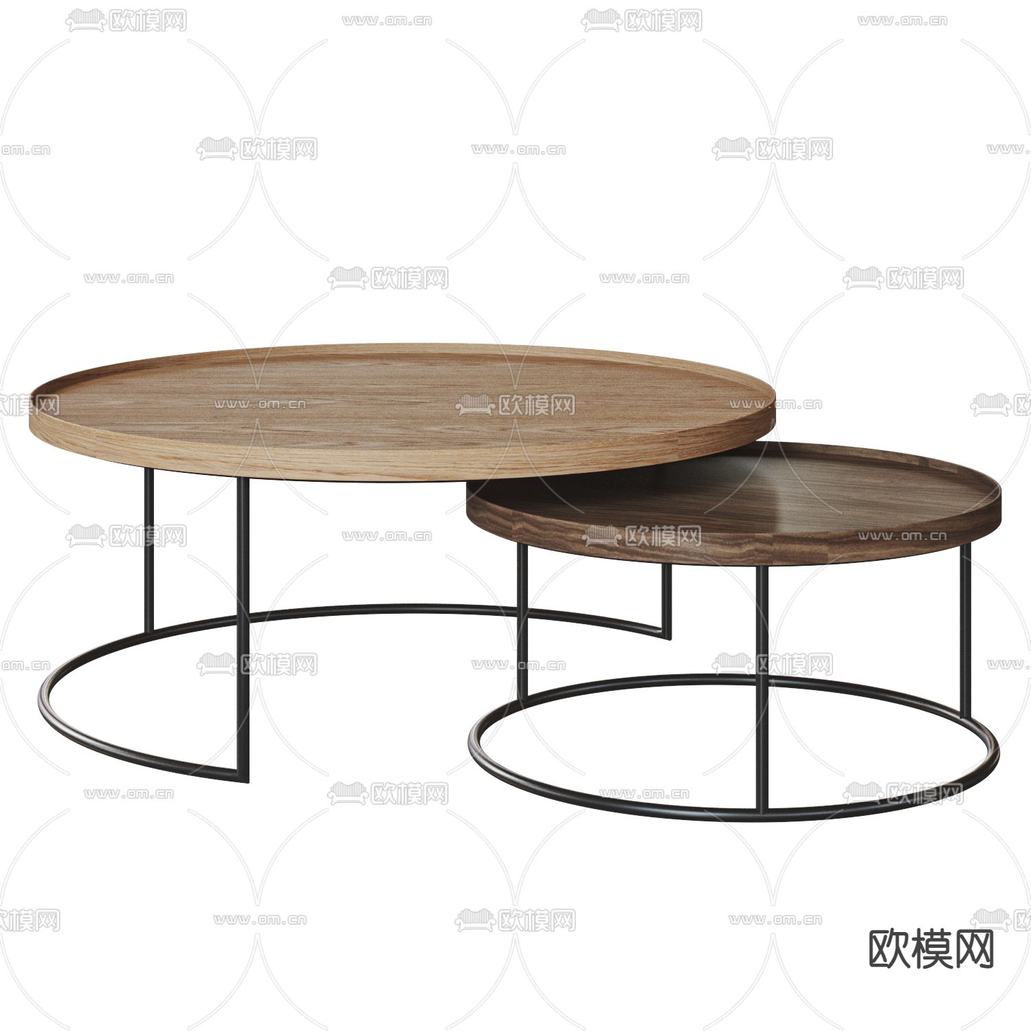 现代圆形实木子母茶几3d模型下载（渲染图3）
