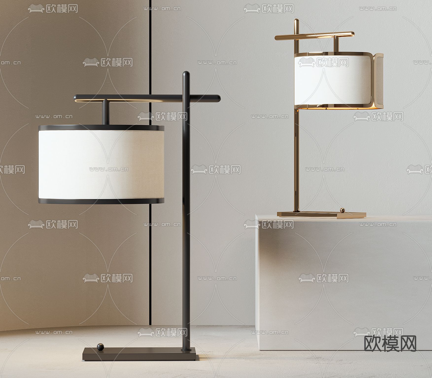 新中式灯罩台灯3d模型下载