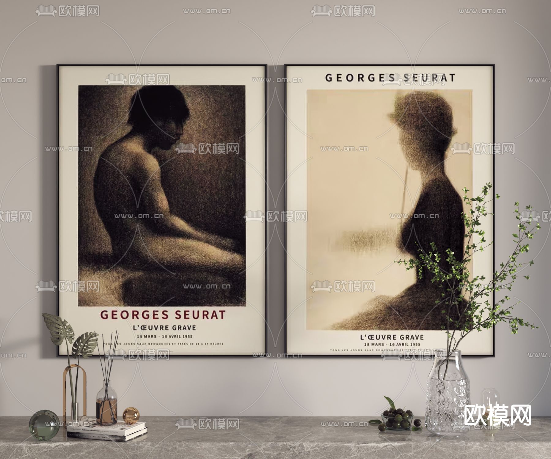 北欧抽象人物装饰画3d模型下载