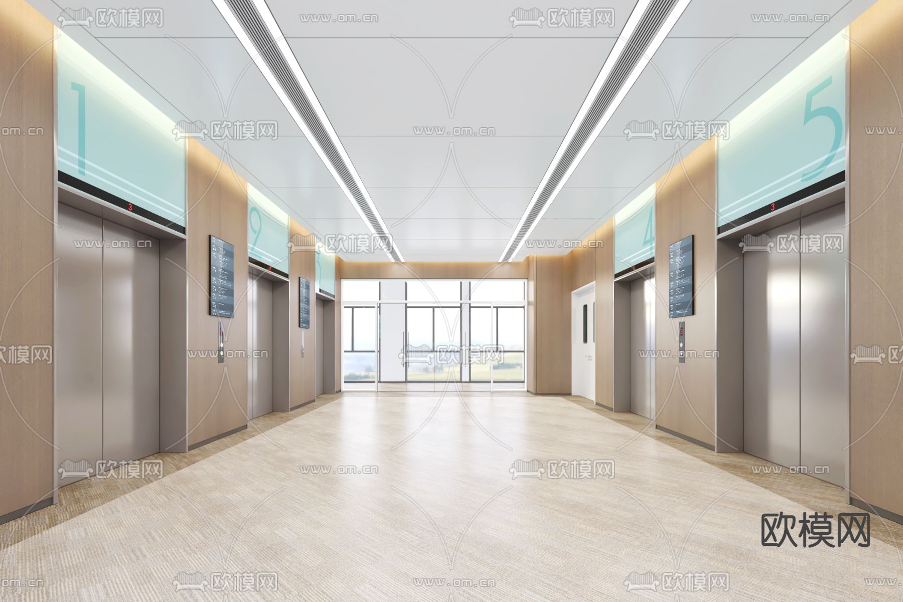 现代医院电梯厅 电梯间3d模型下载