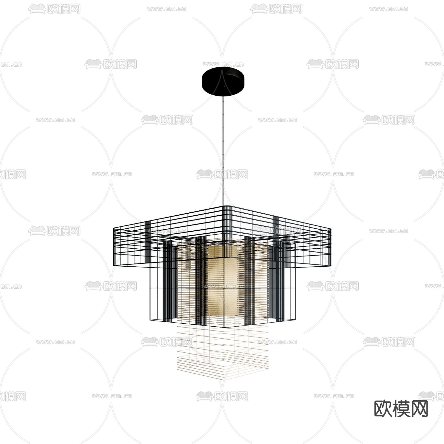 现代金属方形吊灯3d模型下载_ID12158960_3dmax免费模型-欧模网
