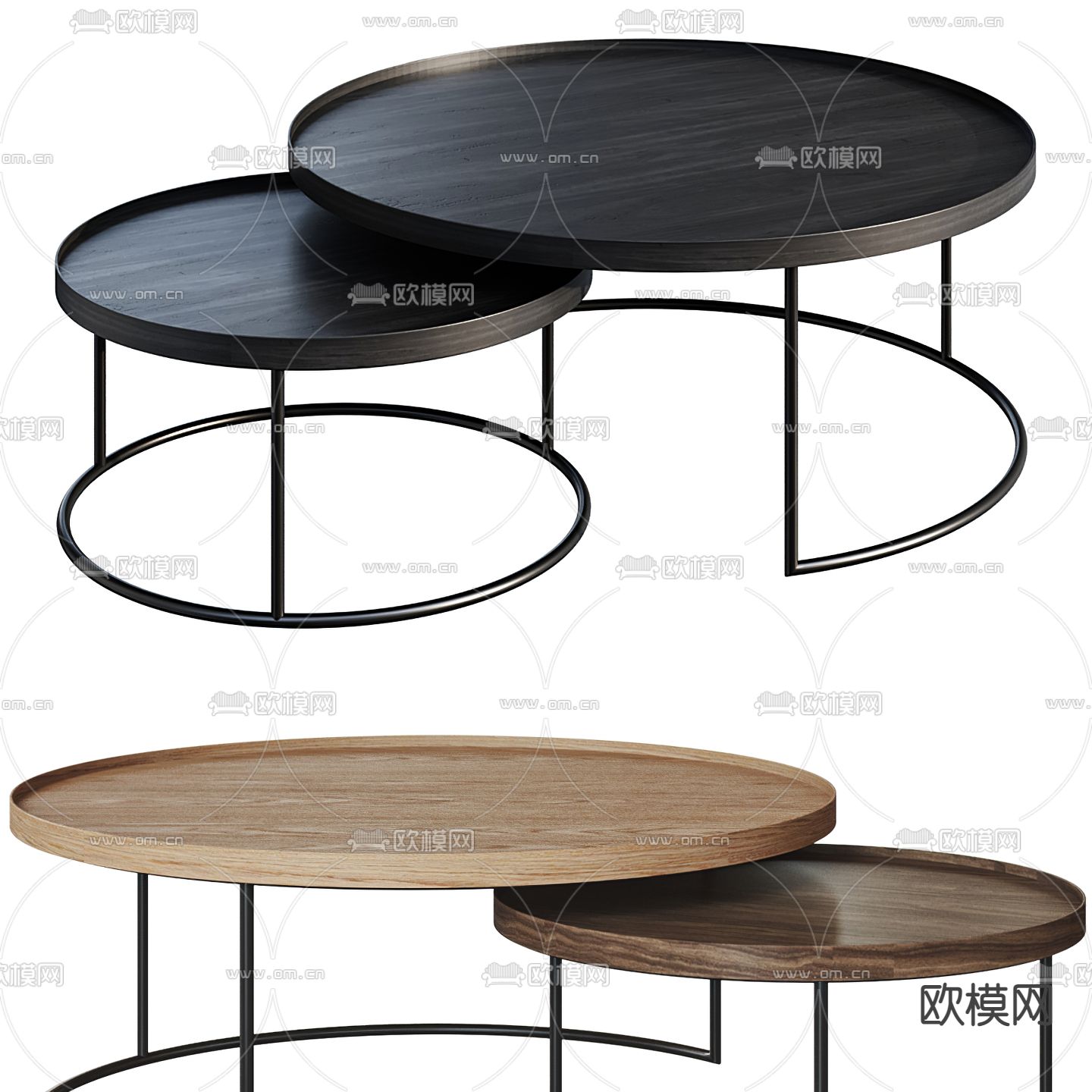 现代圆形实木子母茶几3d模型下载（渲染图1）