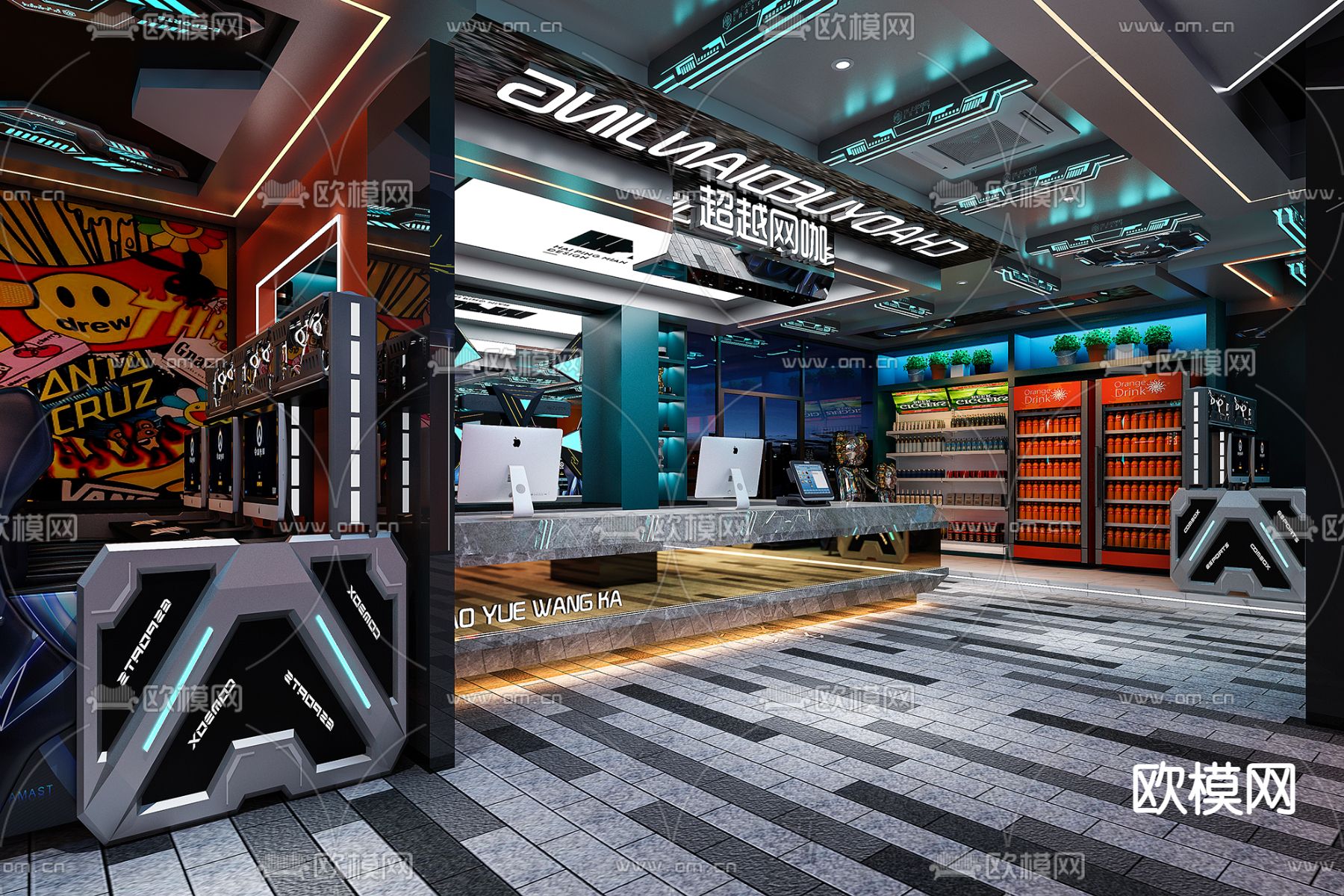 现代网吧 网咖前台3d模型下载