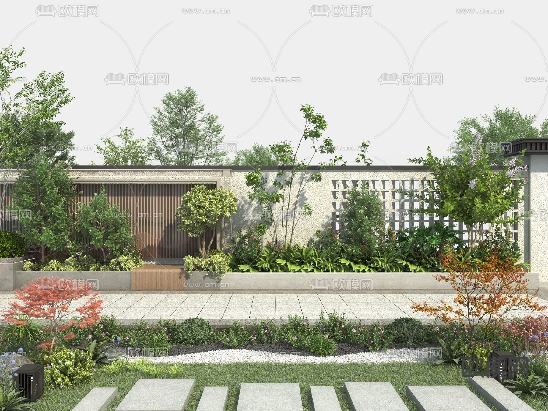 新中式植物堆 庭院绿植植物造景3d模型下载_ID12153562_3dmax免费模型-欧模网