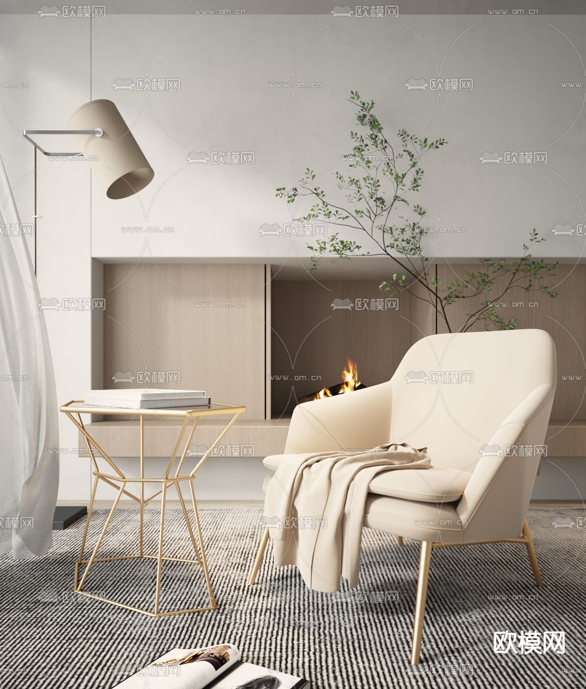 现代米色单人沙发 休闲椅3d模型下载