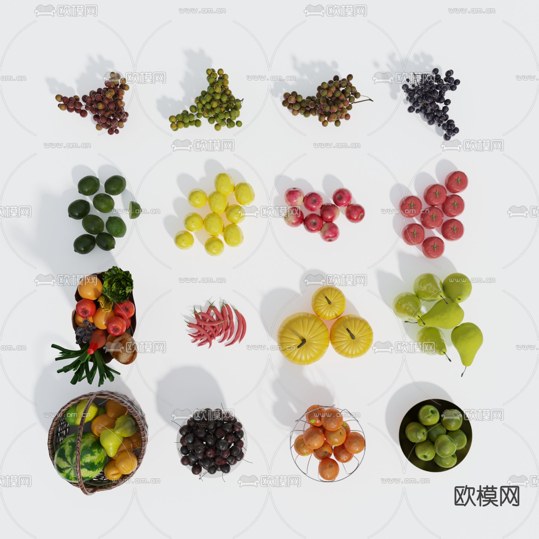 现代水果蔬菜3d模型下载