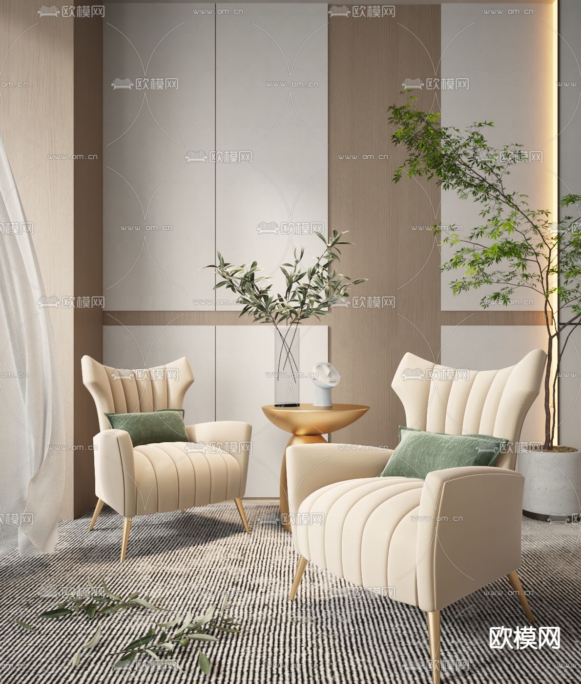 现代米色单人沙发 休闲椅3d模型下载