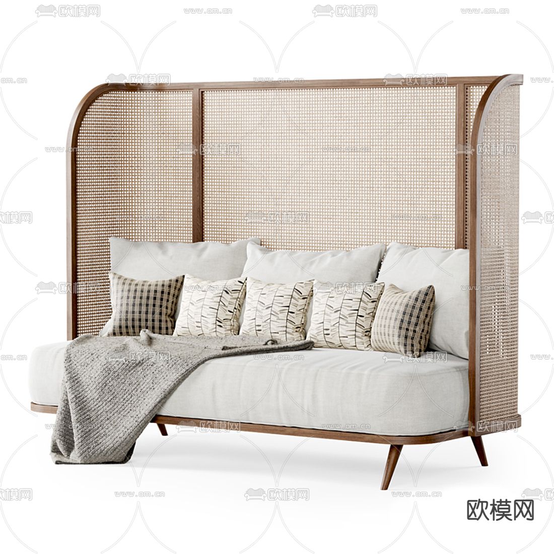 藤编高背沙发 双人沙发3d模型下载（渲染图1）