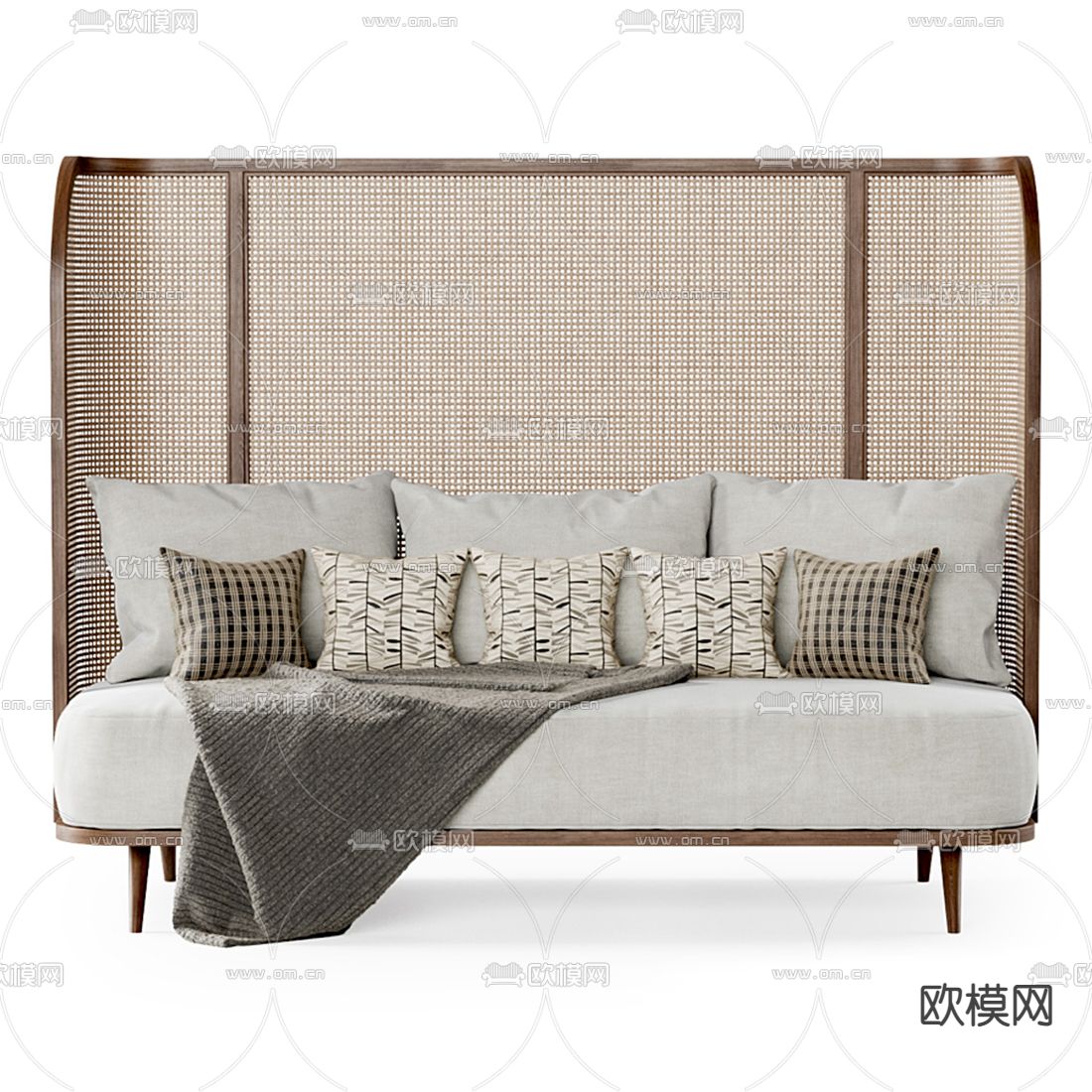 藤编高背沙发 双人沙发3d模型下载（渲染图2）