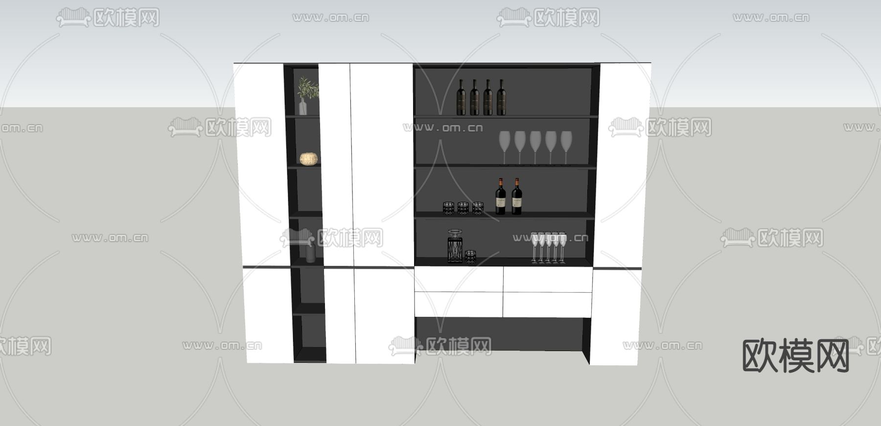 现代简约酒柜su模型下载（渲染图2）