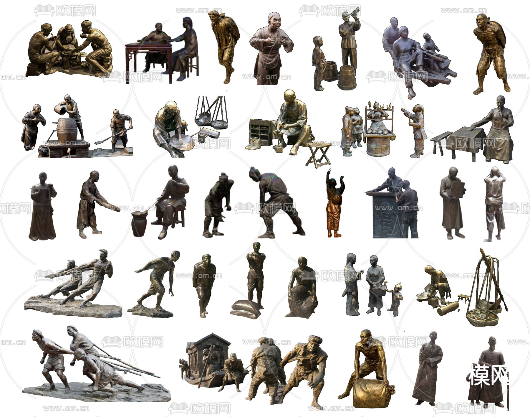 中式人物雕塑小品su模型下载（渲染图2）