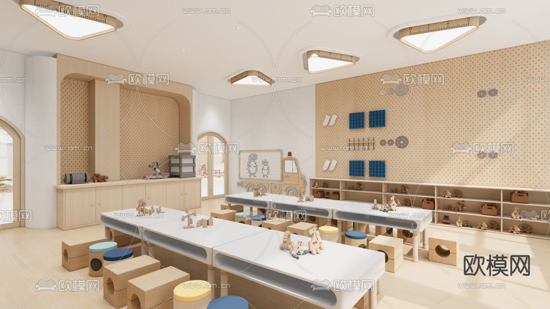 现代幼儿园手工教室su模型下载（渲染图1）