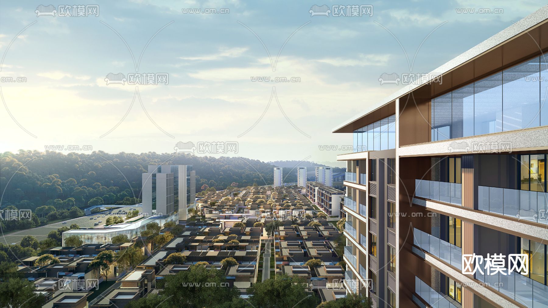 现代小区外观鸟瞰3d模型下载