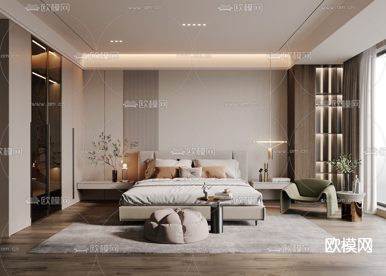 现代卧室 主人房 主卧3d模型下载