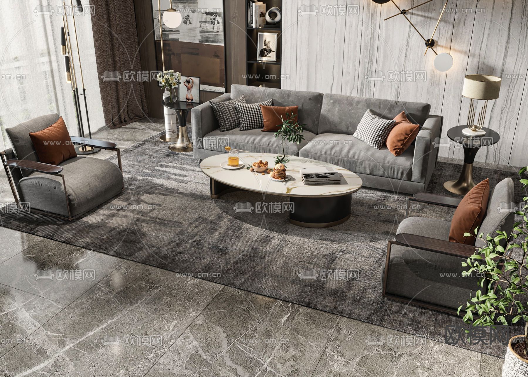 高级灰组合沙发3d模型下载