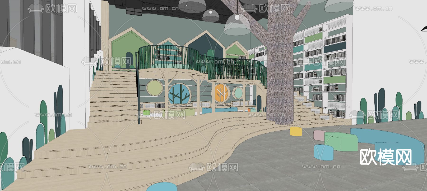 现代图书馆su模型下载（渲染图3）