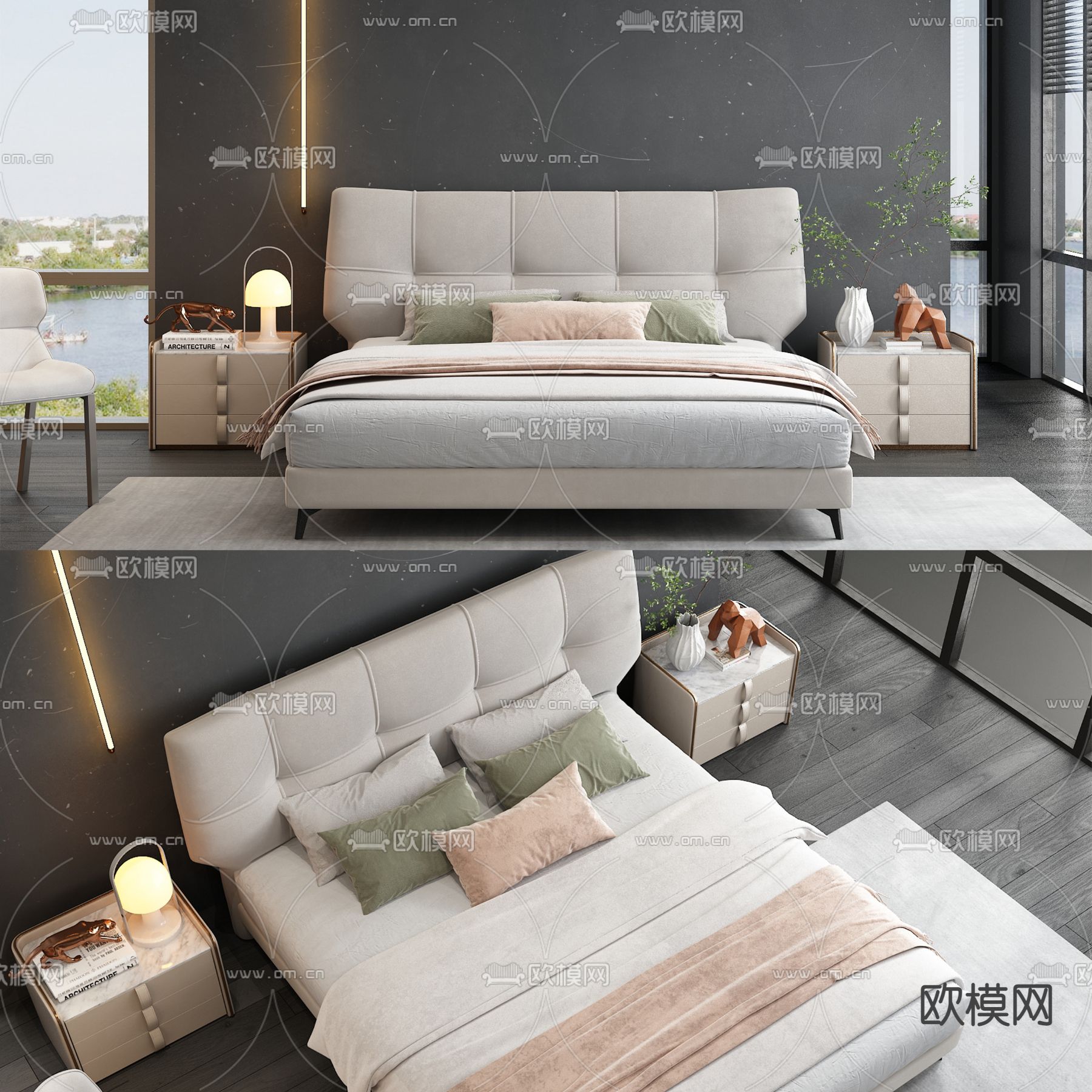 现代双人床3d模型