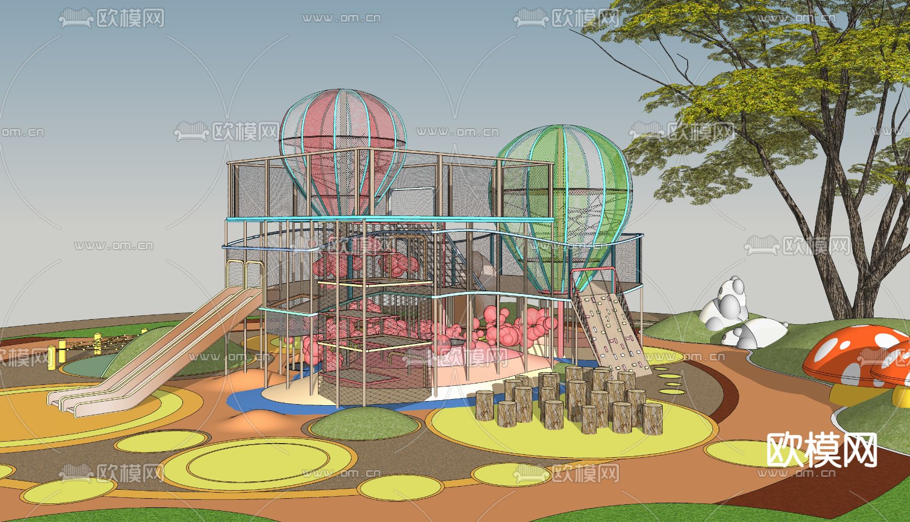 现代彩色气球儿童滑梯su模型下载（渲染图2）