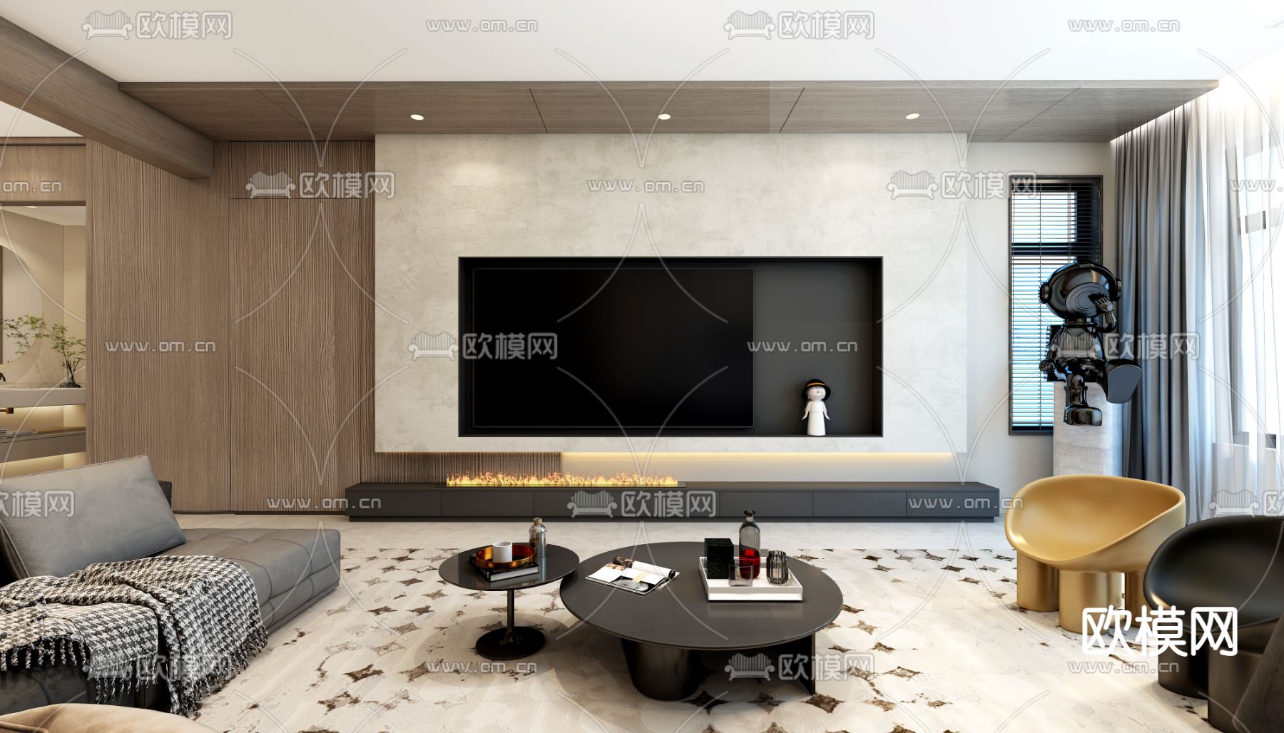 现代客厅免费3d模型下载_ID12139679_3dmax免费模型-欧模网