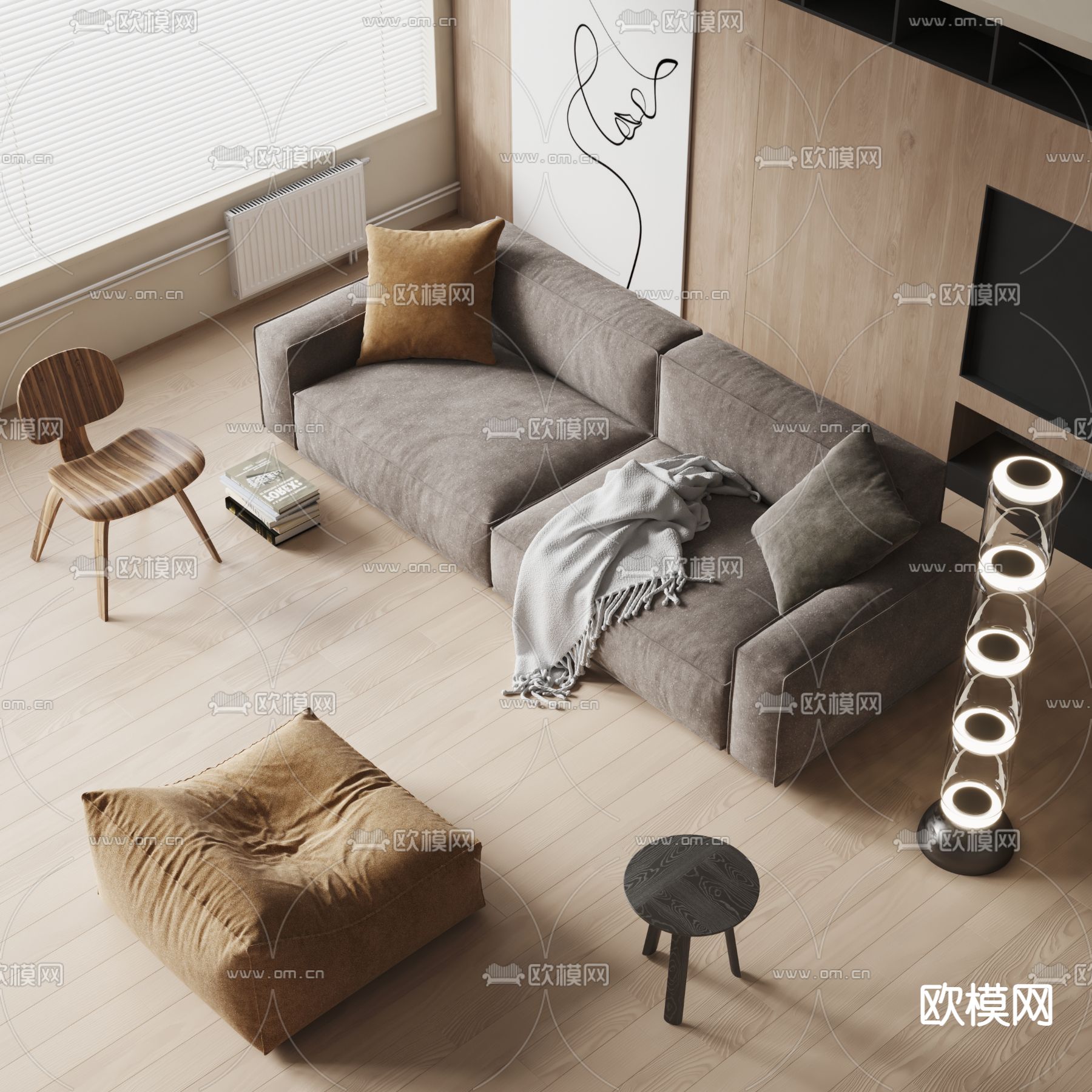 现代深色组合沙发3d模型下载_ID12156088_3dmax免费模型-欧模网
