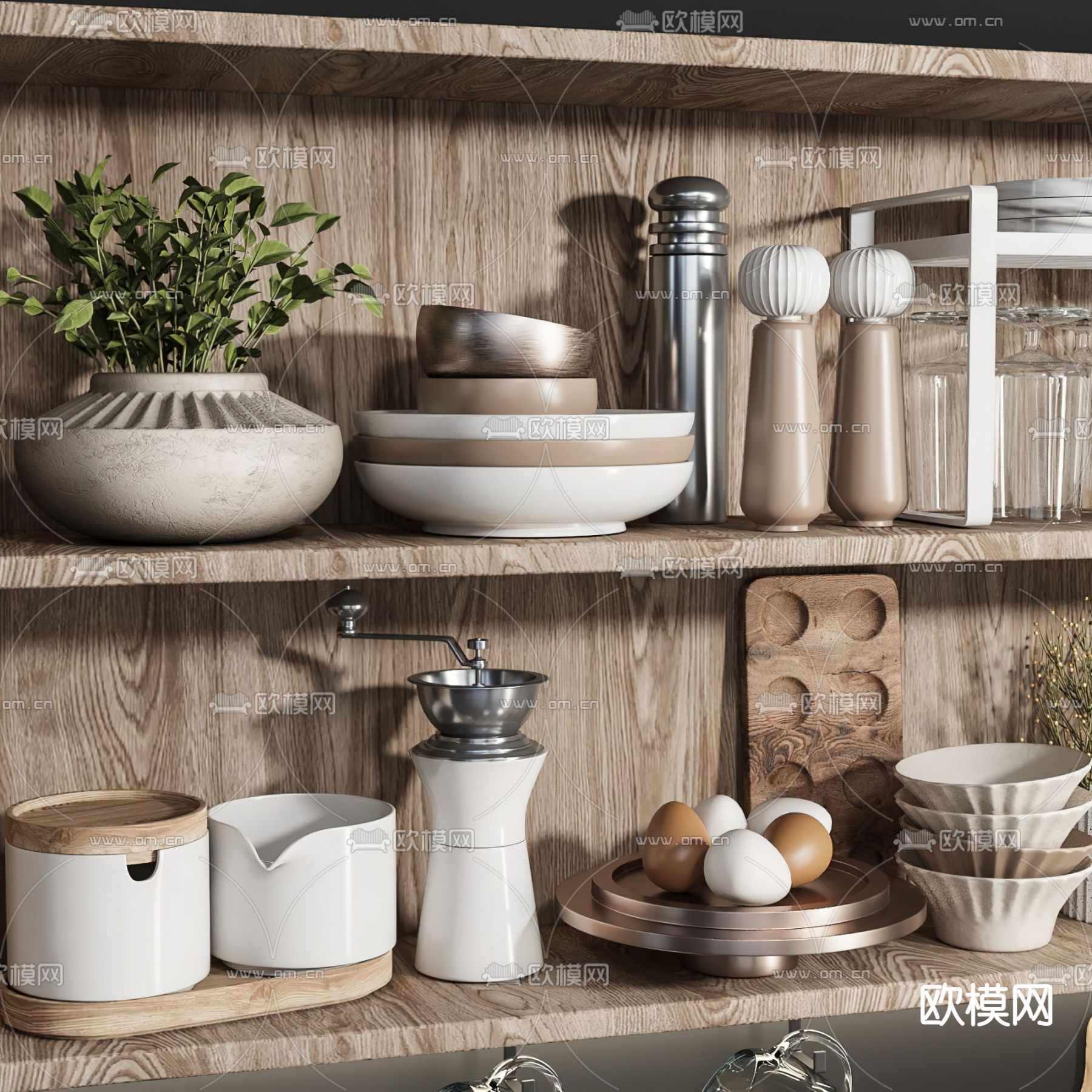现代碗碟 调味品 厨房用品3d模型