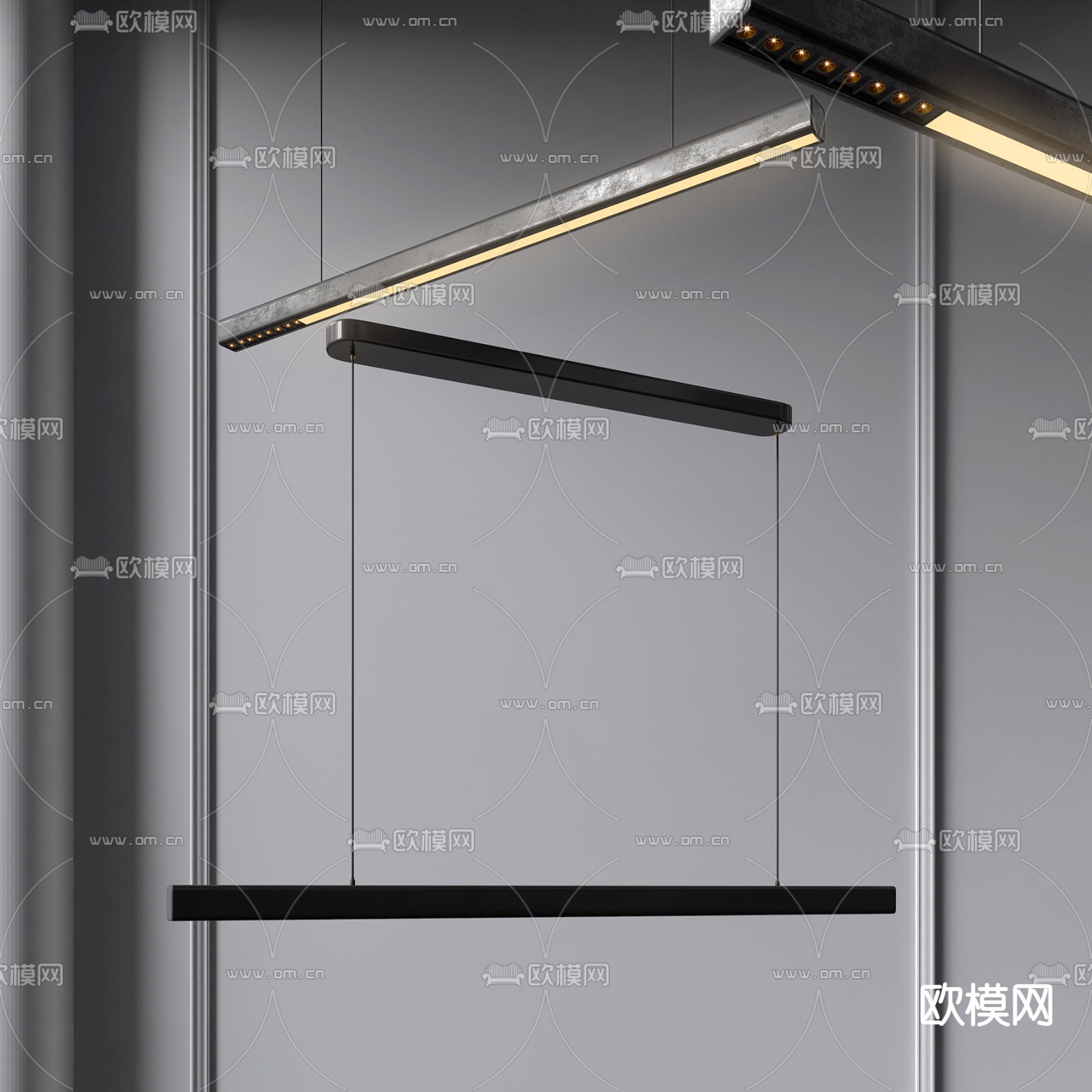 现代条形办公吊灯3d模型下载_ID12156379_3dmax免费模型-欧模网