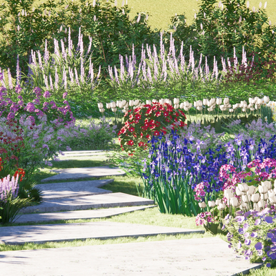  现代花海su模型 