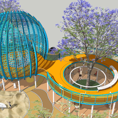  现代松果造型木框树屋滑梯su模型 