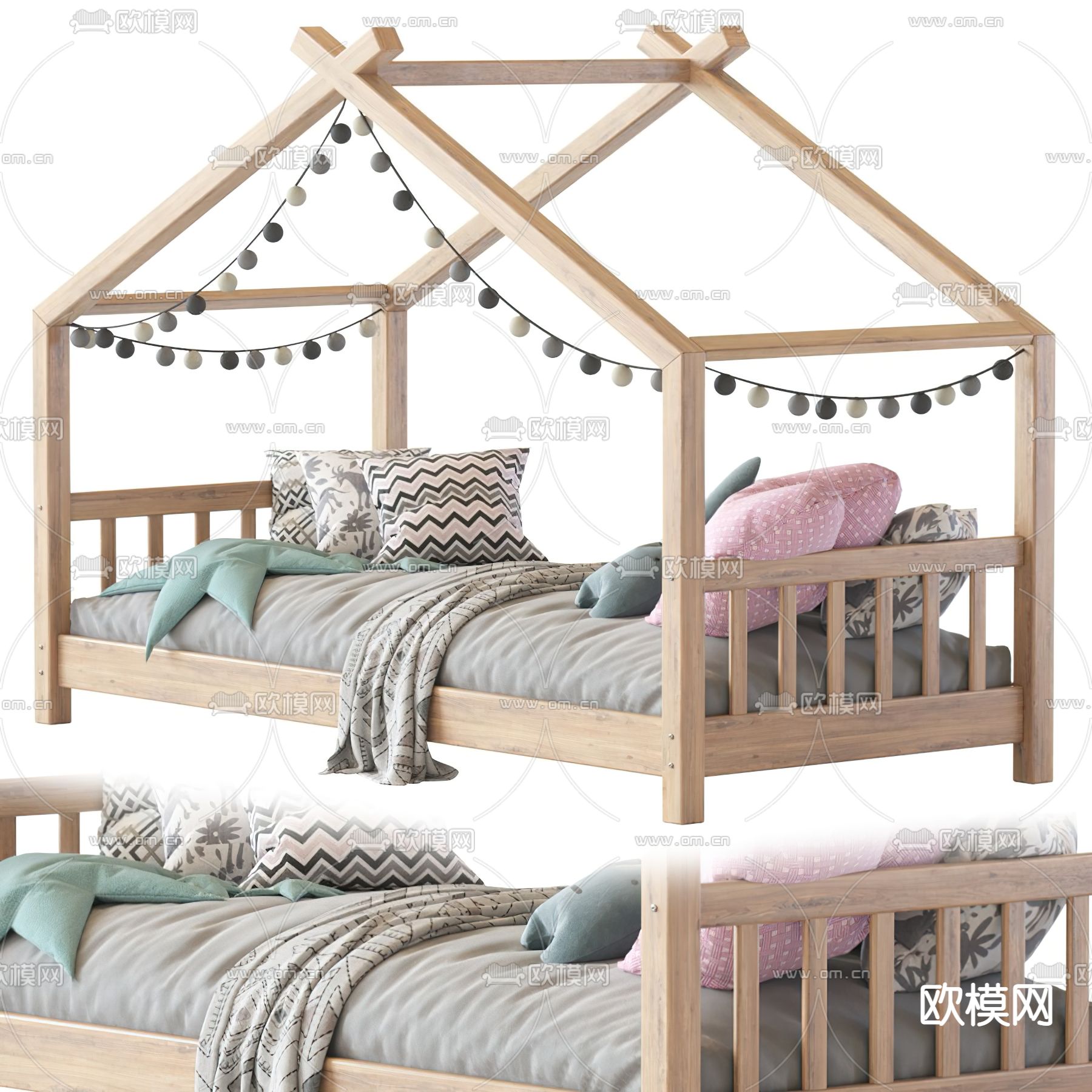 现代儿童床3d模型下载（渲染图1）