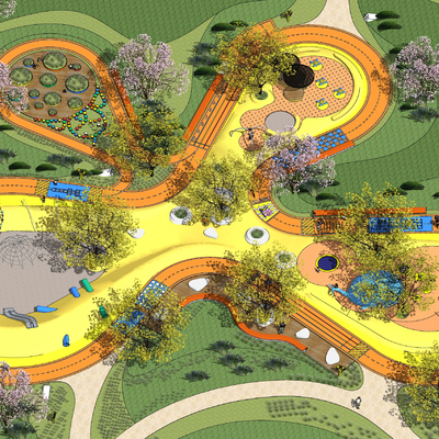  现代运动场地儿童活动su模型 