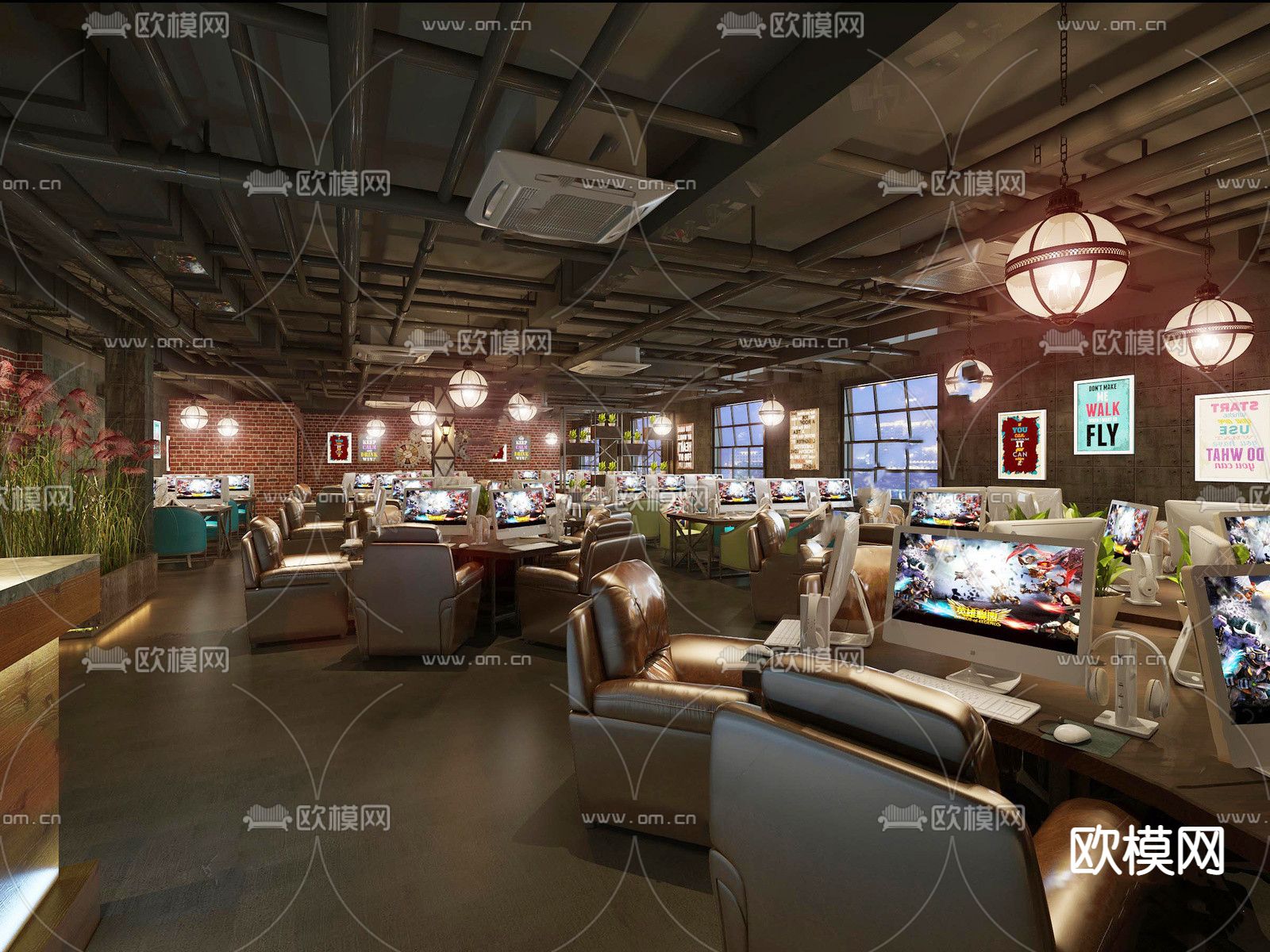 简美网咖su模型下载（渲染图1）