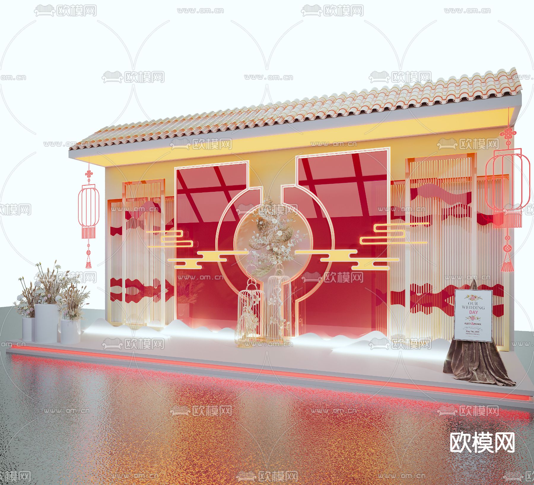 新中式美陈展示区su模型下载（渲染图1）