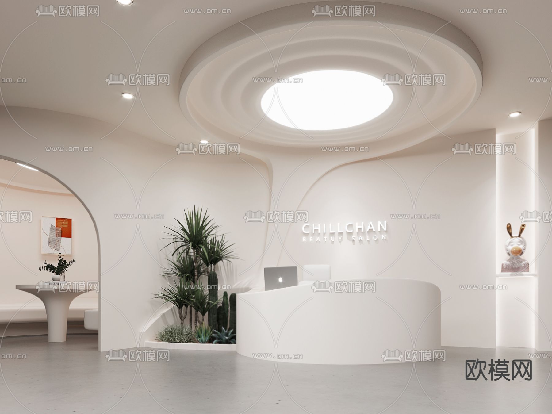 奶油风美容院前台 接待3d模型下载