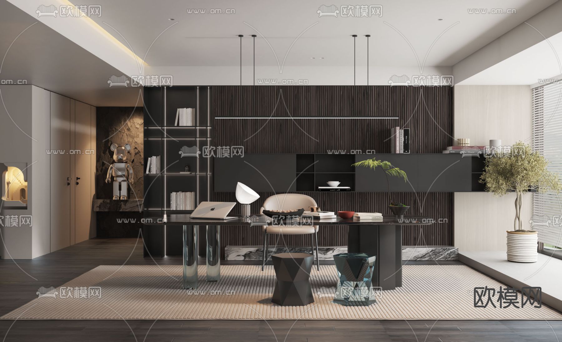 高级灰书房3d模型下载