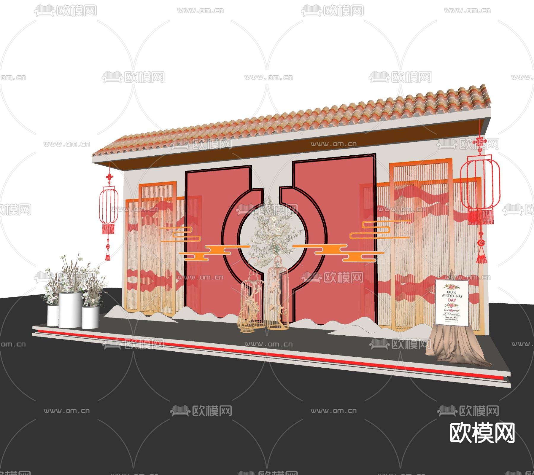 新中式美陈展示区su模型下载（渲染图2）