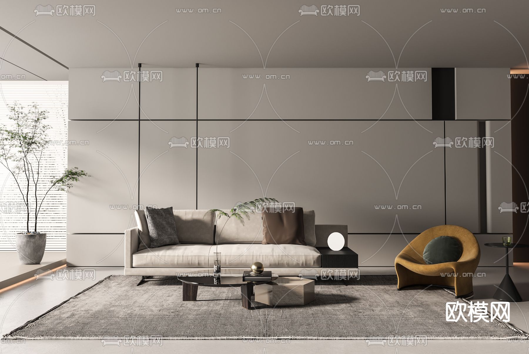 现代客厅3d模型下载（渲染图1）