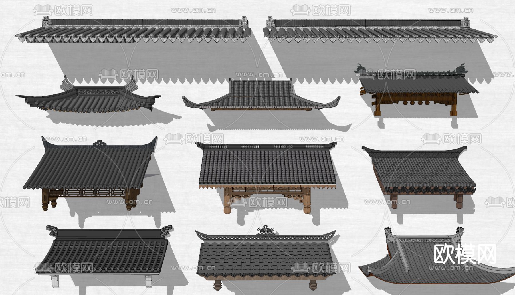 中式屋檐 檐线 古建墙头su模型下载_ID12151546_sketchup模型下载-欧模网