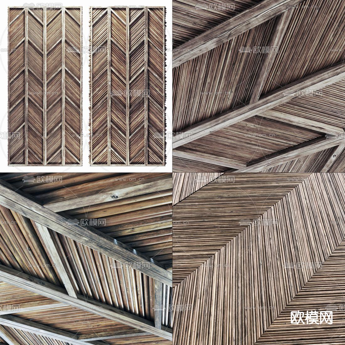 自然风木板天花吊顶 3d模型下载（渲染图1）