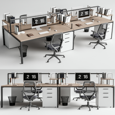  现代卡位办公桌椅su模型 
