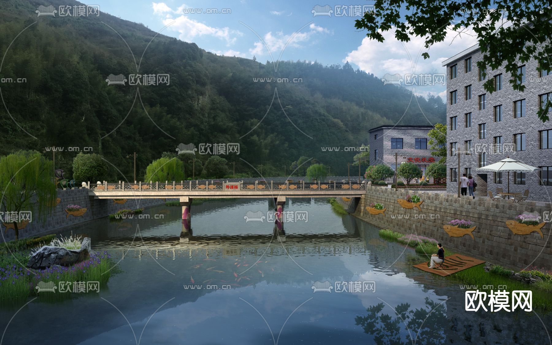 现代公园外溪桥外观psd下载