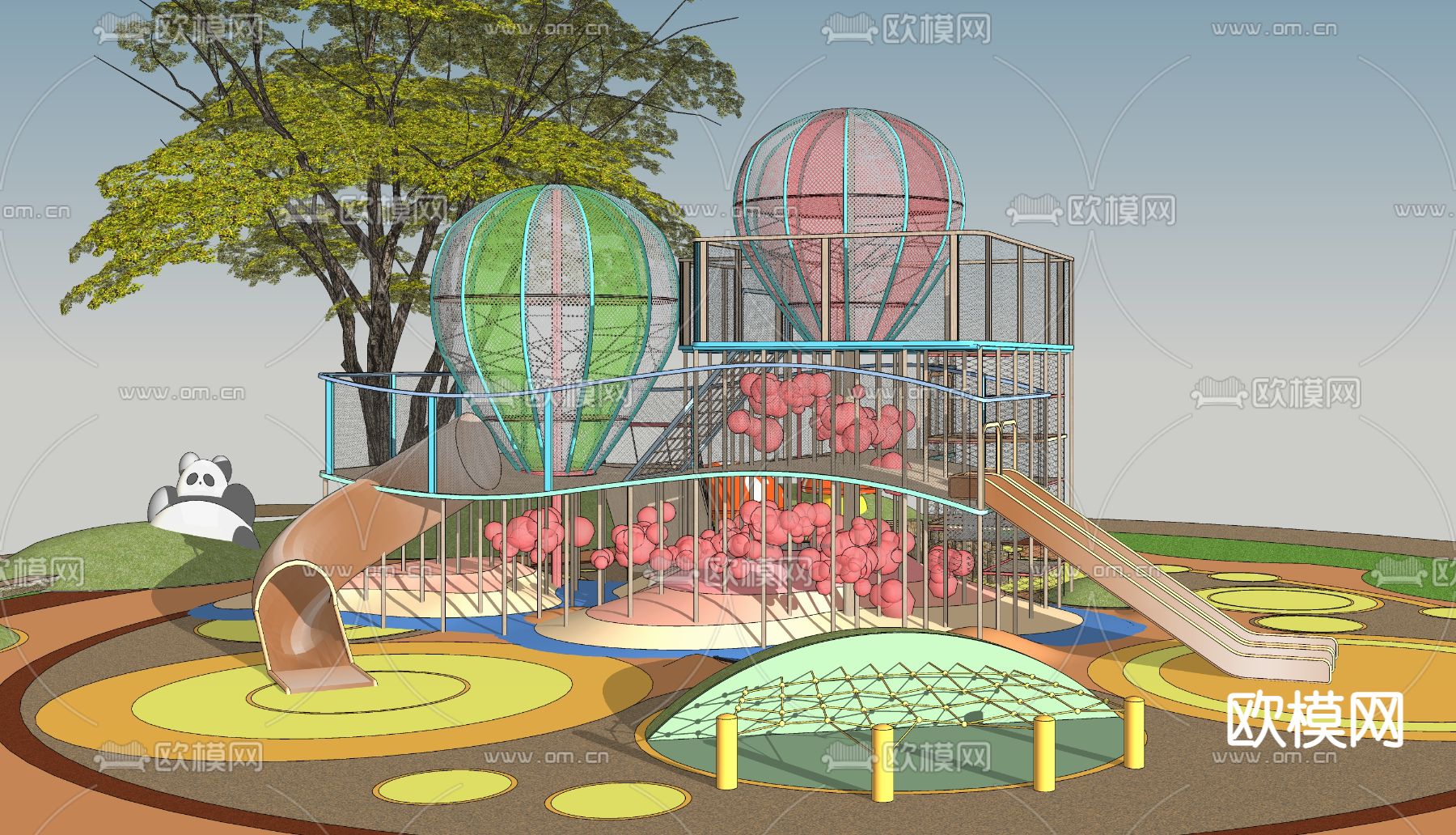 现代彩色气球儿童滑梯su模型下载（渲染图1）