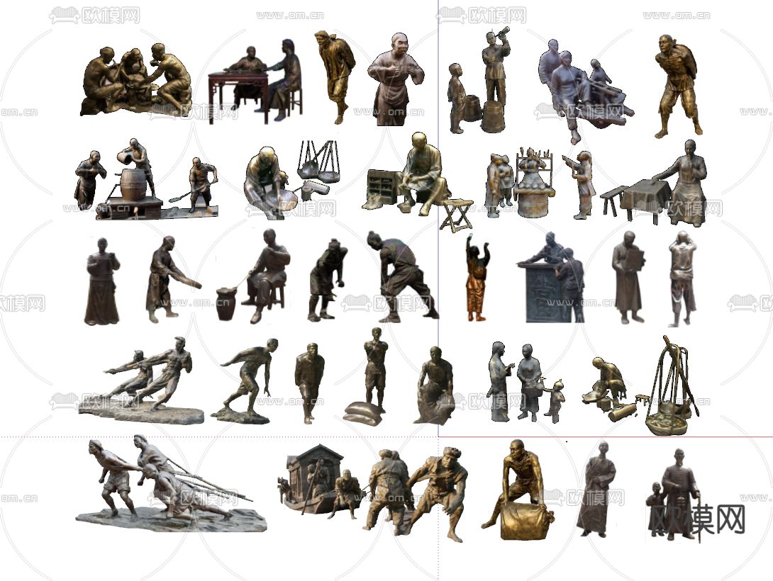 中式人物雕塑小品su模型下载（渲染图1）