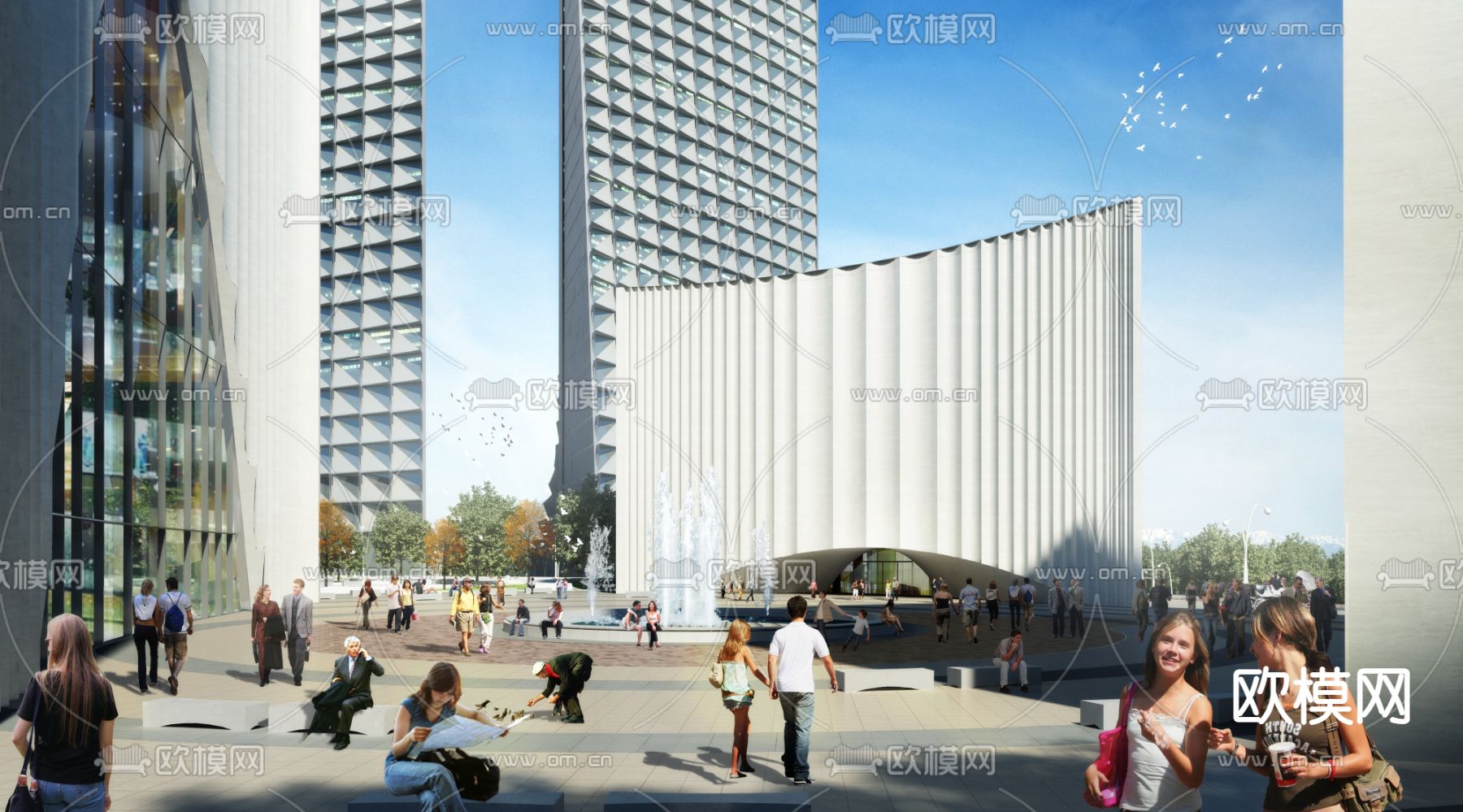 现代广场公园景观psd下载