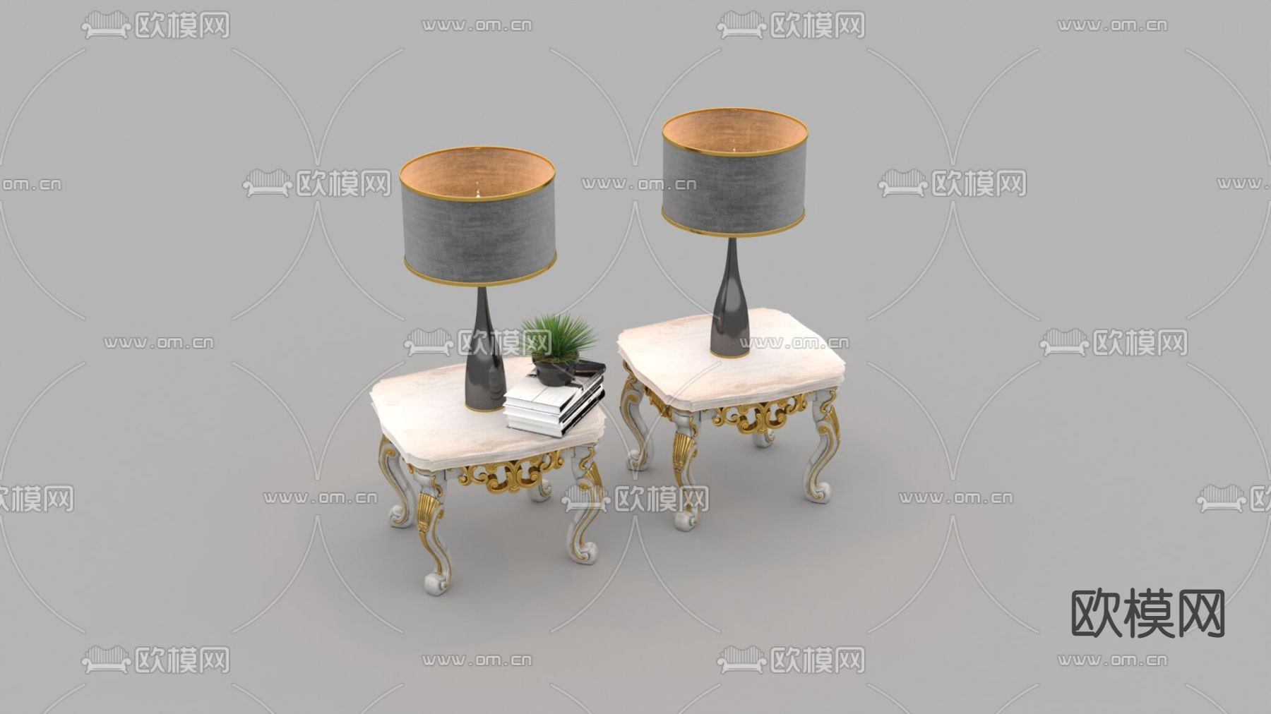 欧式古典描金实木大理石边几免费3d模型下载