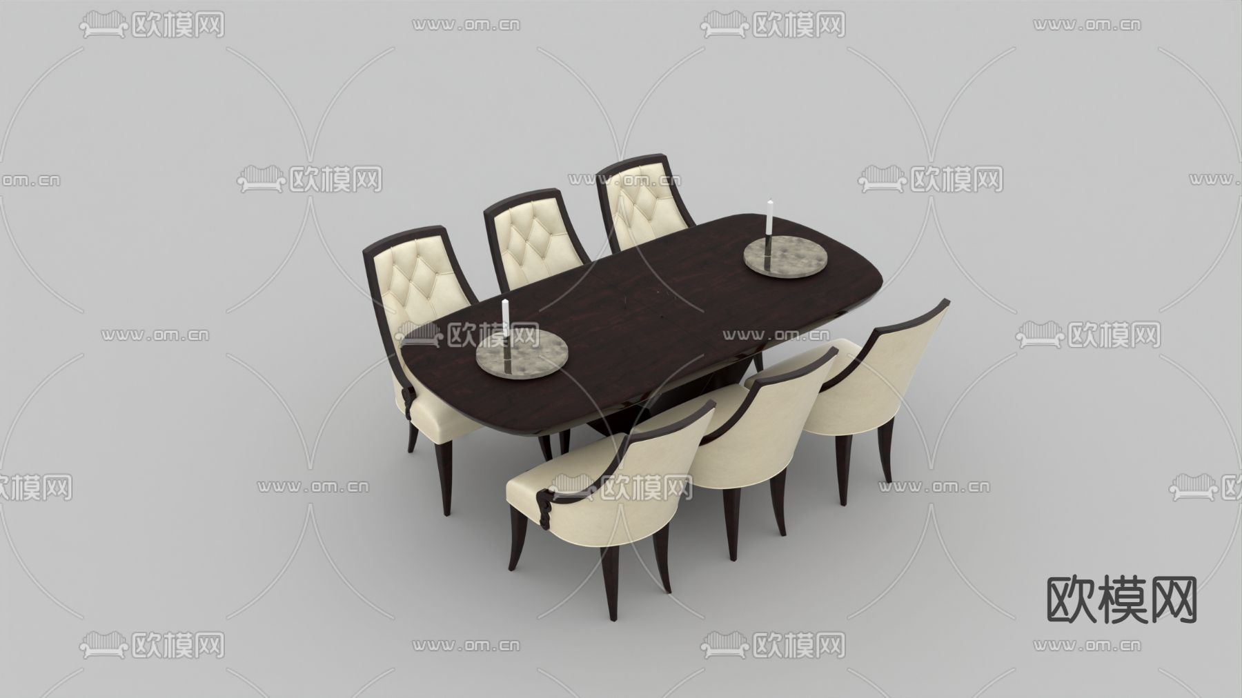 简欧实木皮革餐桌椅免费3d模型下载