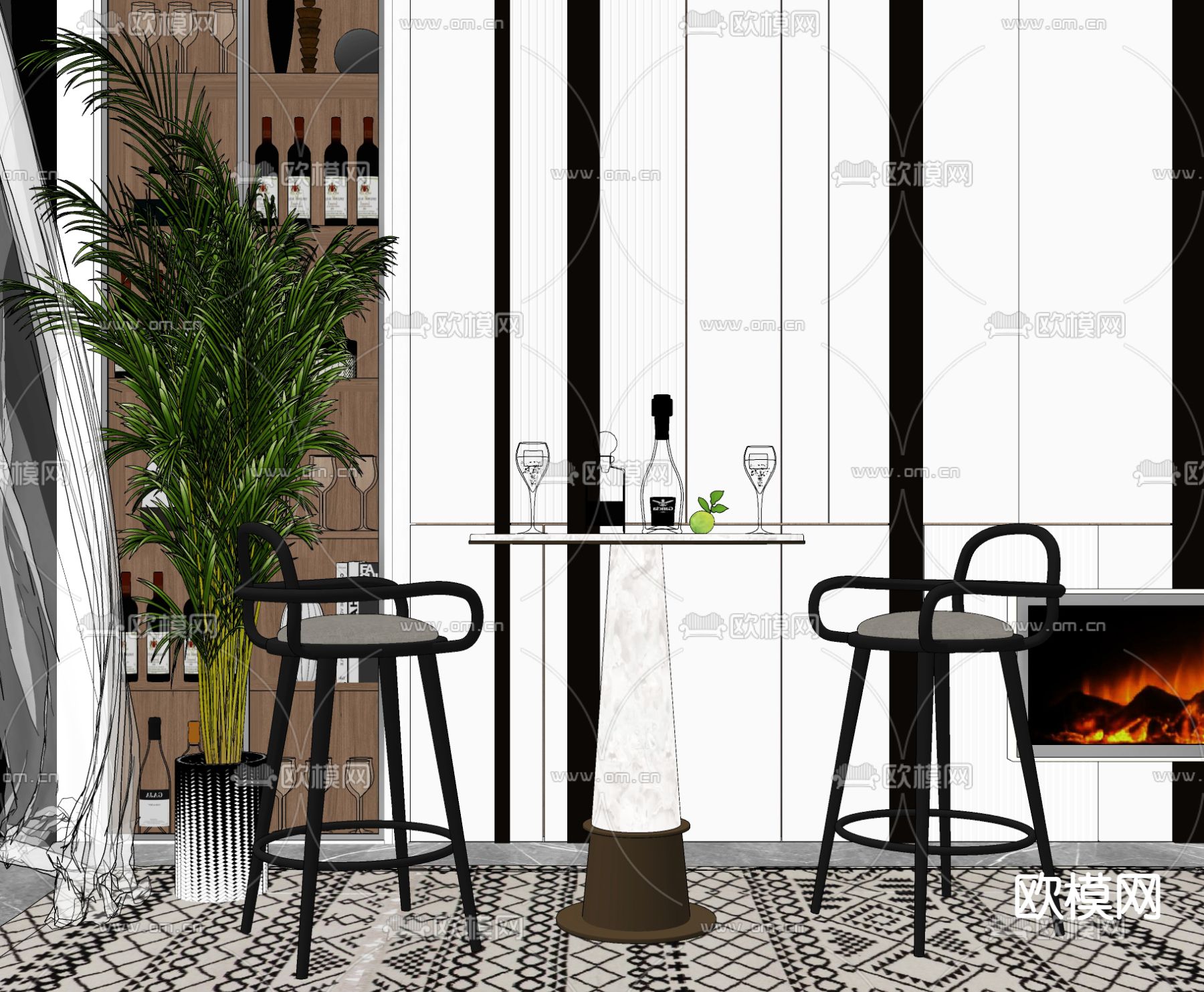 现代轻奢吧台椅su模型下载（渲染图2）