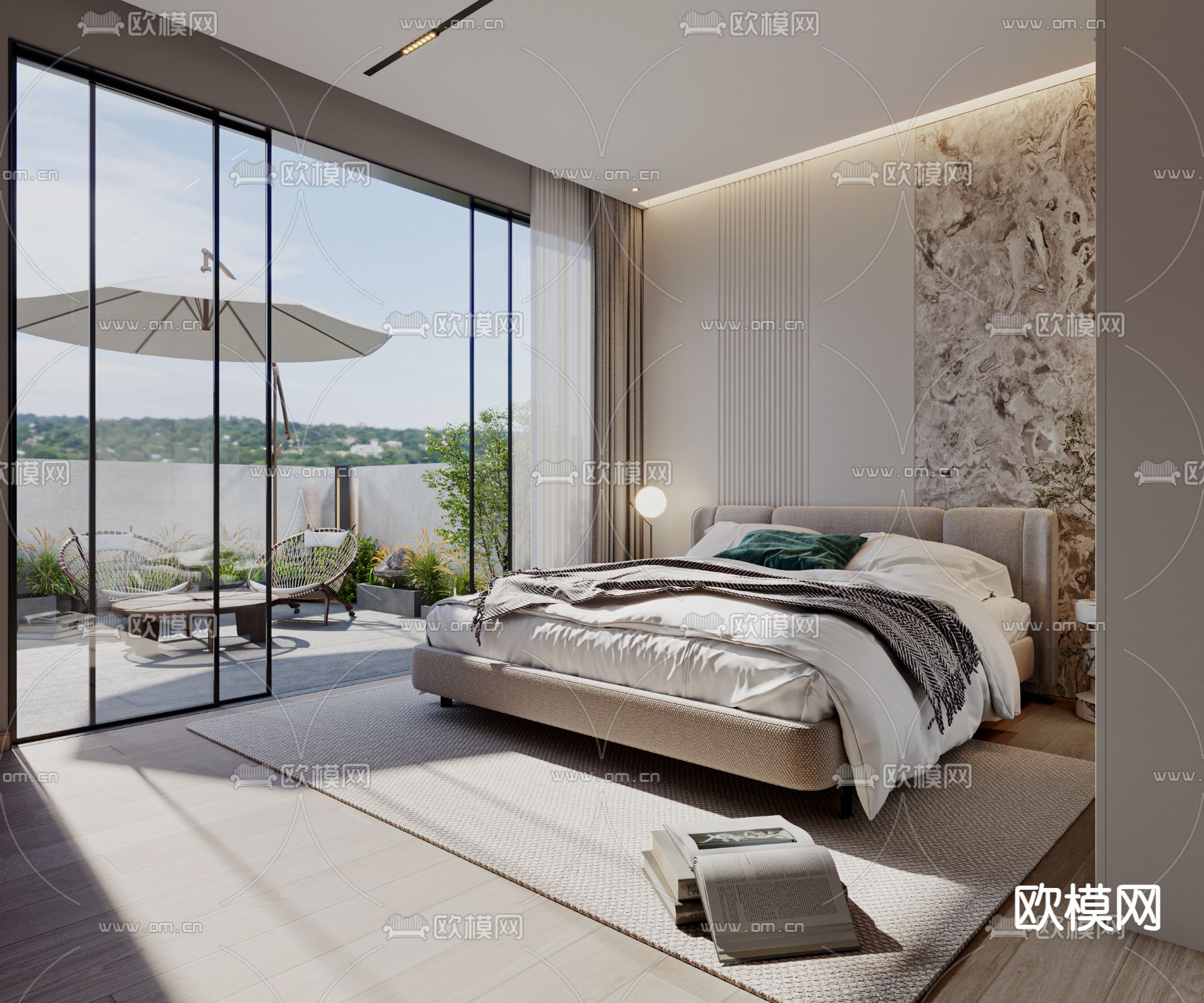 现代别墅主人房 主卧 卧室3d模型下载_ID12156287_3dmax免费模型-欧模网